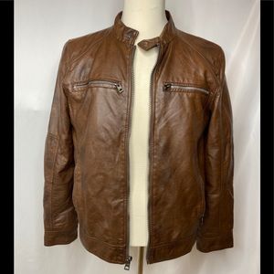 GUESS Mens Faux Leather Motorcycle Jacket Sz M🔥